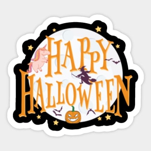 Happy Halloween Unicorn Witch Pumpkin Bat Sticker